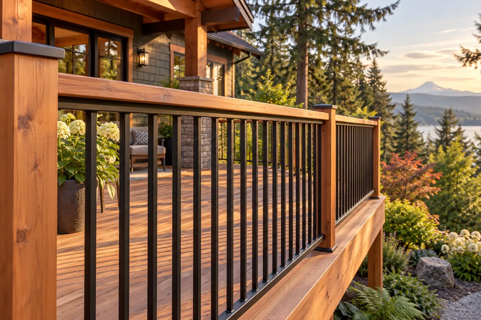 Design inspiration: black metal deck rails with cedar decking