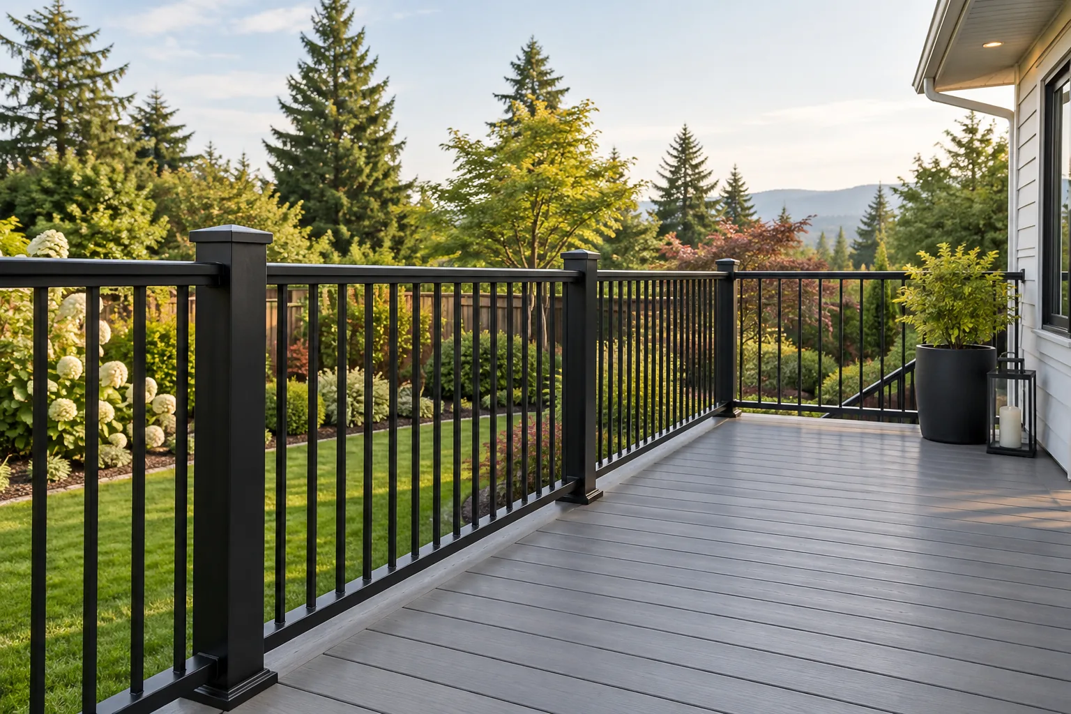 AI-generated aluminum picket railing design inspiration showing material and layout