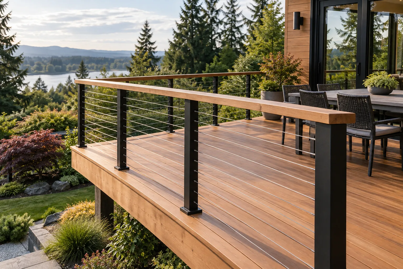 AI-generated cable deck railing design inspiration showing material and layout