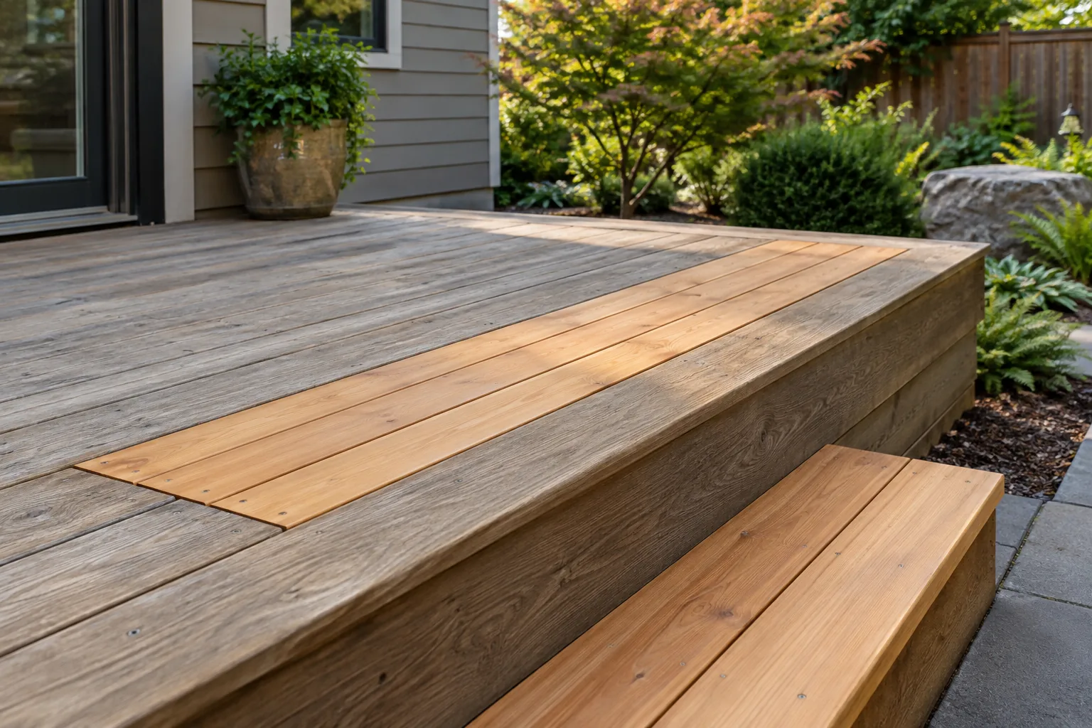 AI-generated deck repairs design inspiration showing material and layout